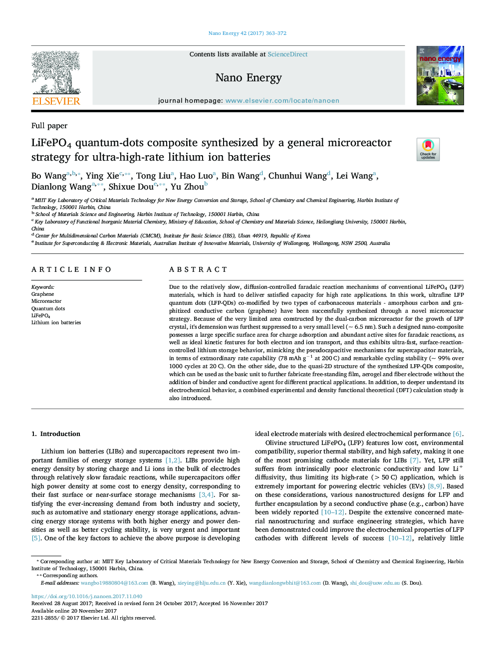 LiFePO4 quantum-dots composite synthesized by a general microreactor strategy for ultra-high-rate lithium ion batteries