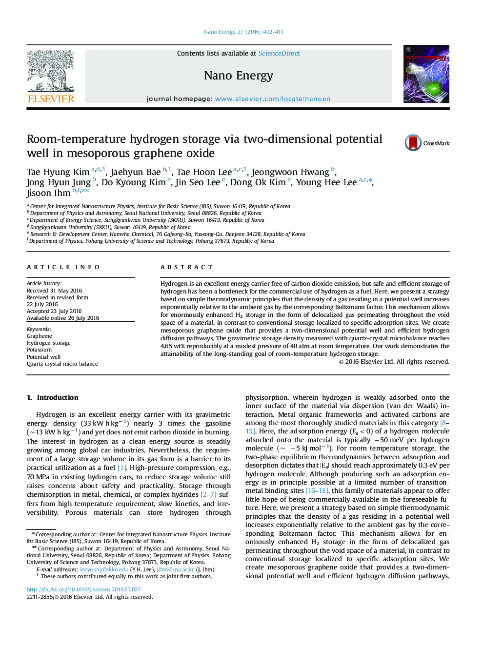 Room-temperature hydrogen storage via two-dimensional potential well in mesoporous graphene oxide