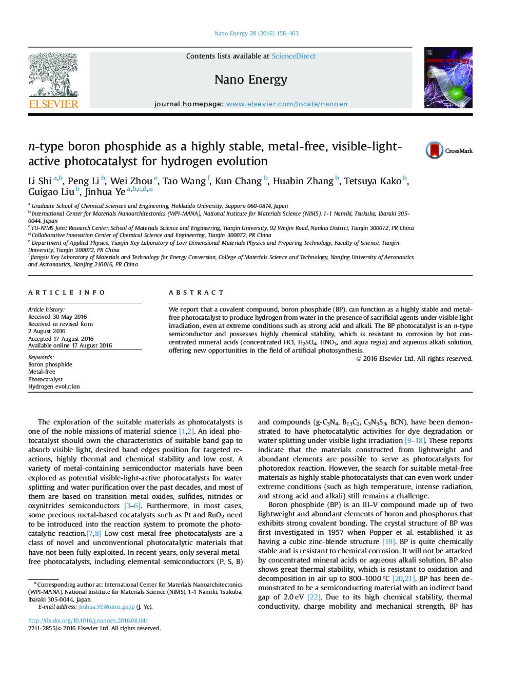 عکس صفحه اول مقاله: n-type boron phosphide as a highly stable, metal-free, visible-light-active photocatalyst for hydrogen evolution n-type boron phosphide as a highly stable, metal-free, visible-light-active photocatalyst for hydrogen evolution