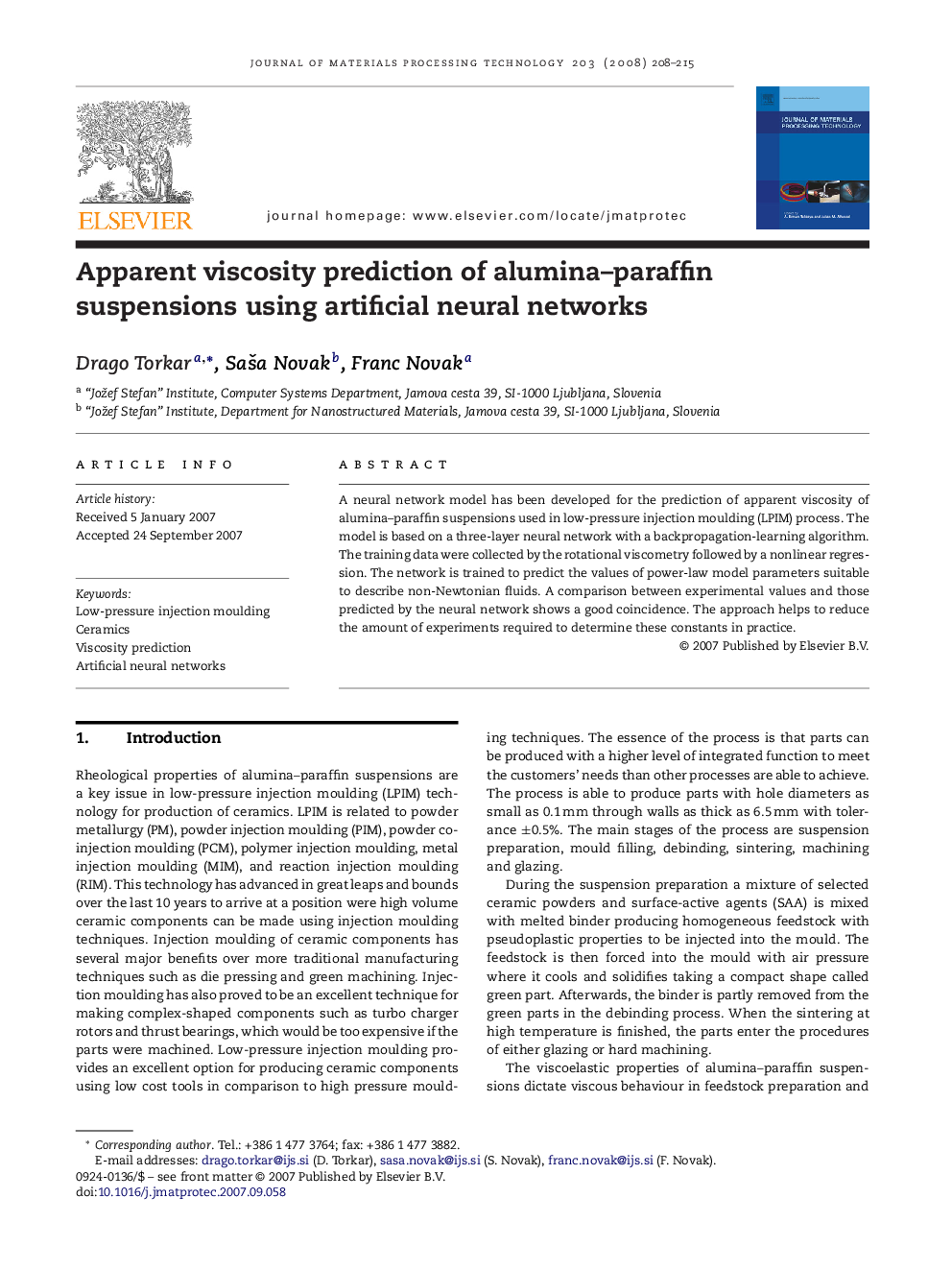 Apparent viscosity prediction of alumina–paraffin suspensions using artificial neural networks