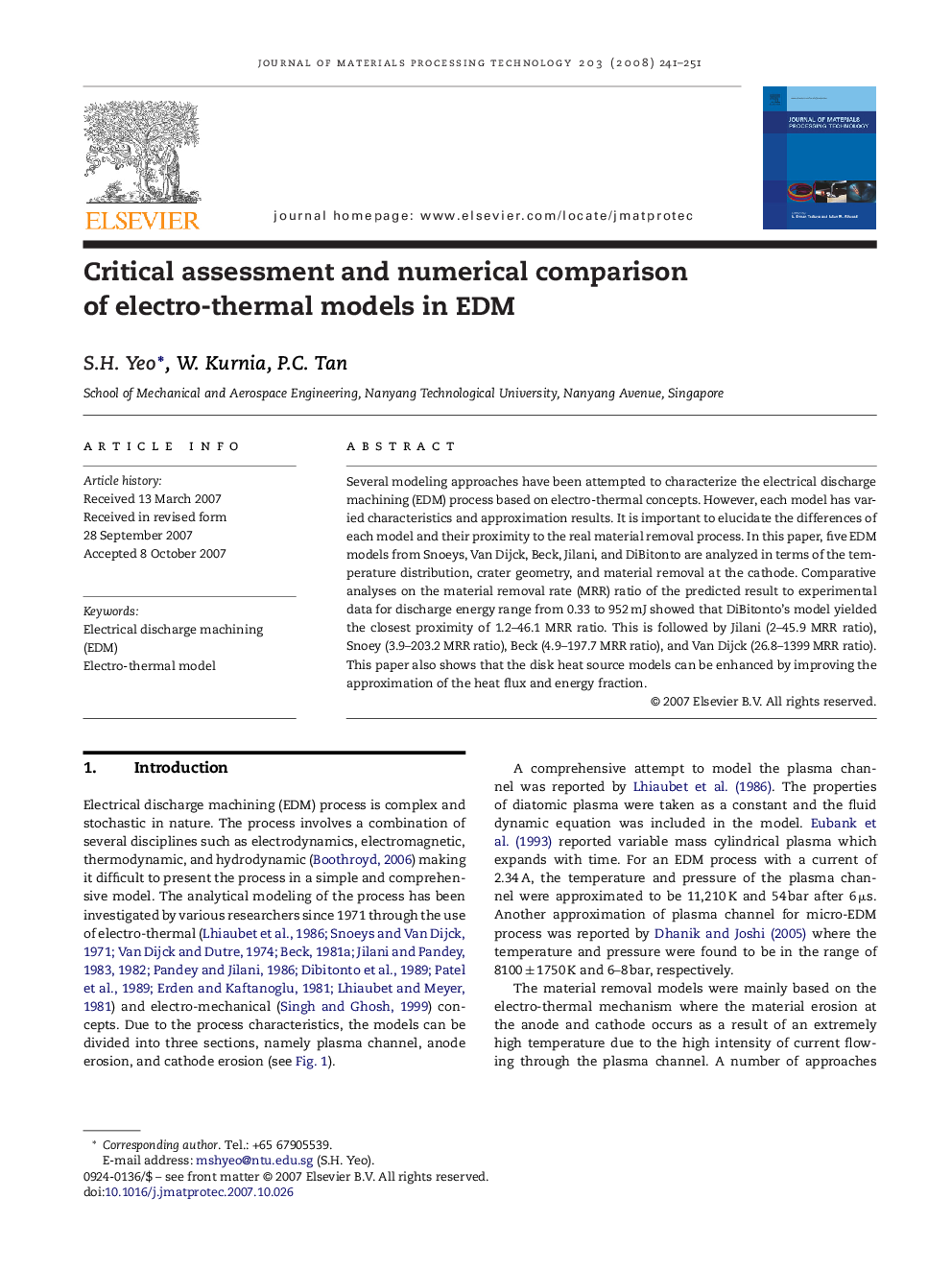 Critical assessment and numerical comparison of electro-thermal models in EDM