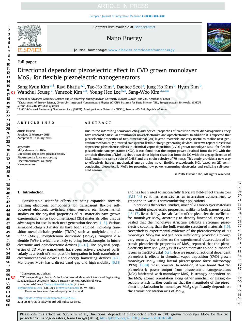 Directional dependent piezoelectric effect in CVD grown monolayer MoS2 for flexible piezoelectric nanogenerators