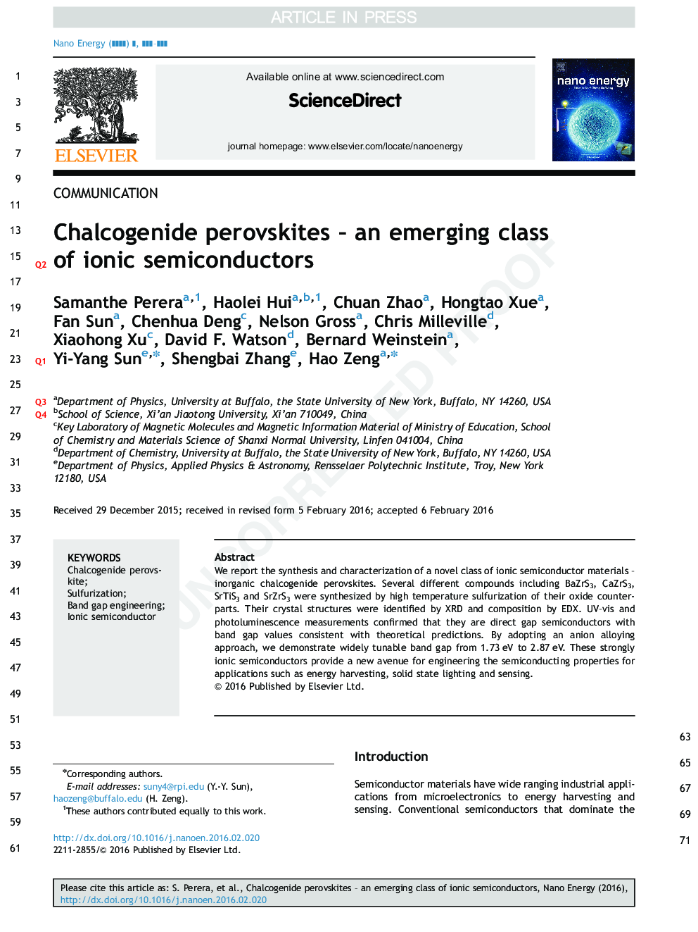 Chalcogenide perovskites - an emerging class of ionic semiconductors