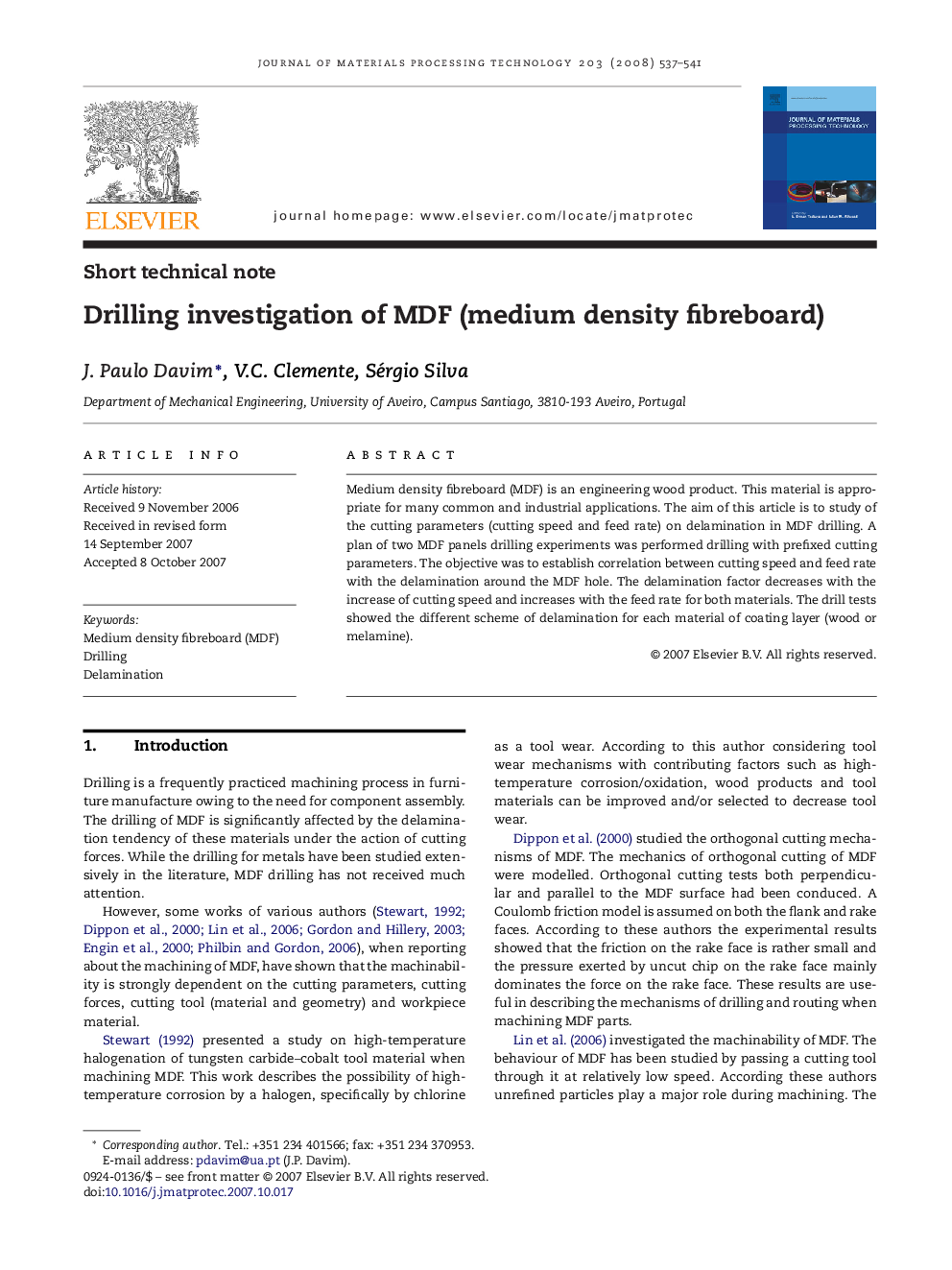 Drilling investigation of MDF (medium density fibreboard)