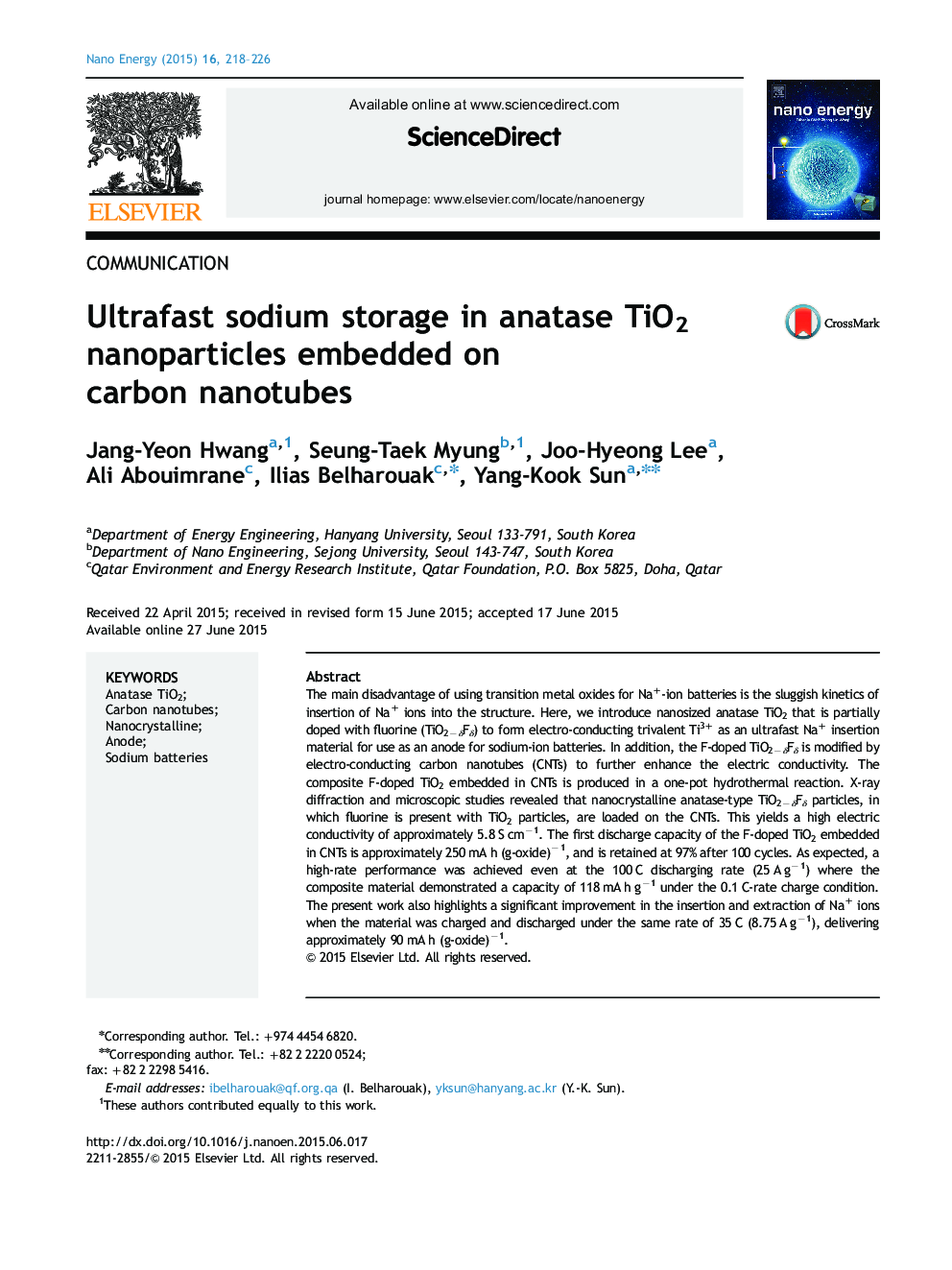 Ultrafast sodium storage in anatase TiO2 nanoparticles embedded on carbon nanotubes
