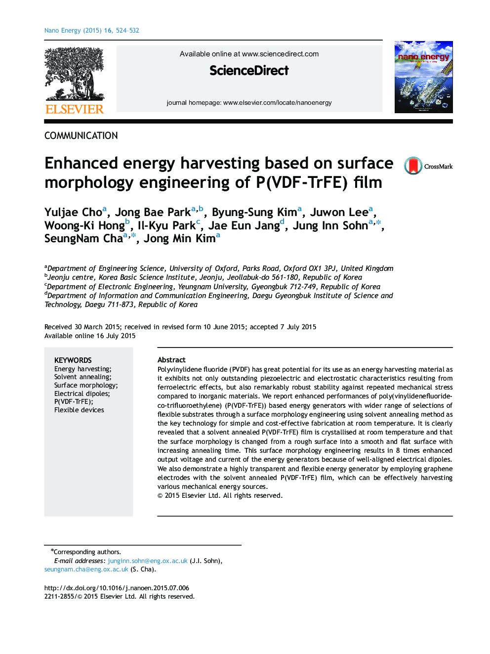 Enhanced energy harvesting based on surface morphology engineering of P(VDF-TrFE) film