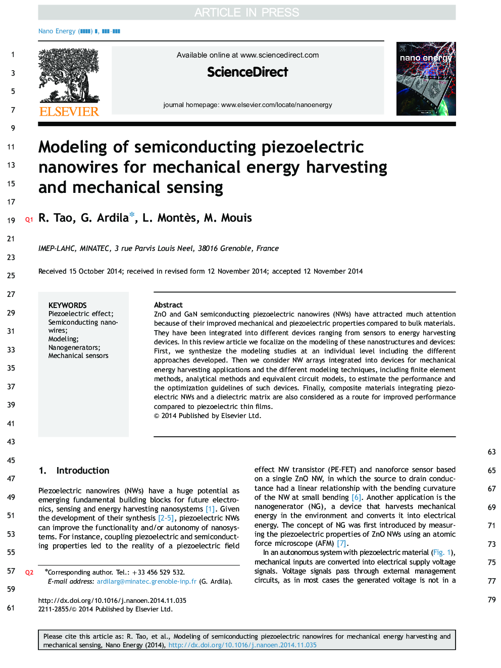 Modeling of semiconducting piezoelectric nanowires for mechanical energy harvesting and mechanical sensing