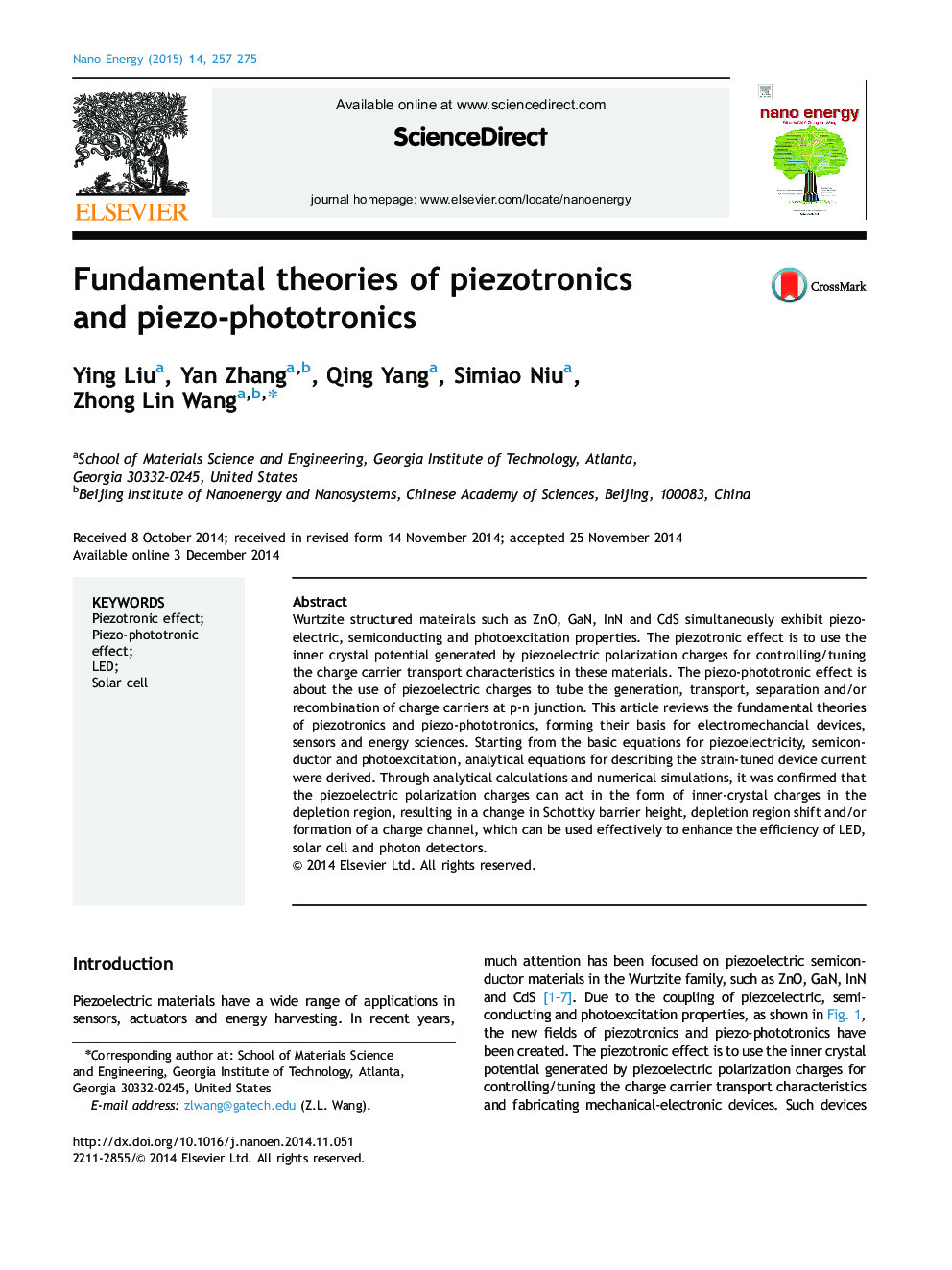 Fundamental theories of piezotronics and piezo-phototronics