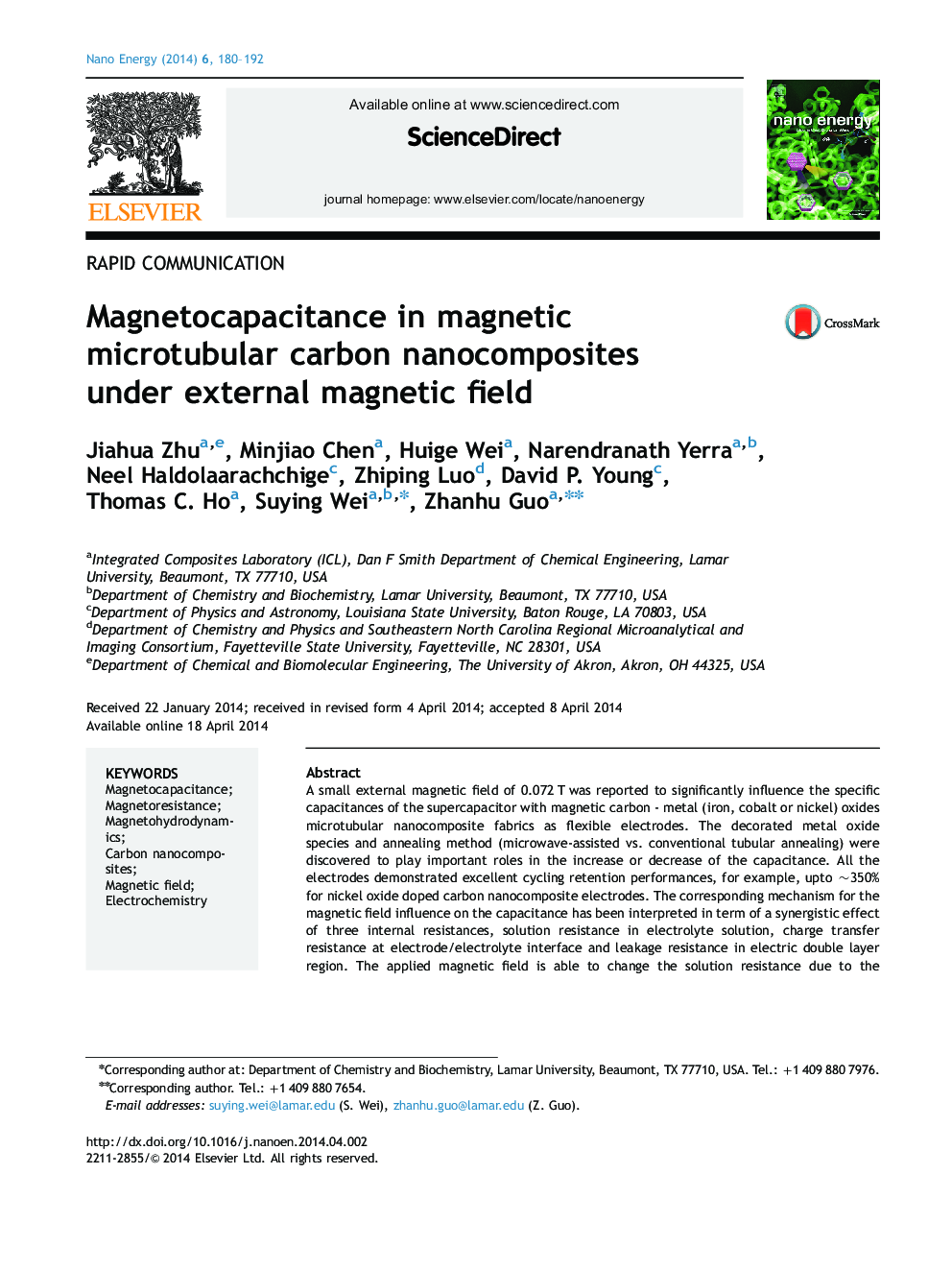Magnetocapacitance in magnetic microtubular carbon nanocomposites under external magnetic field