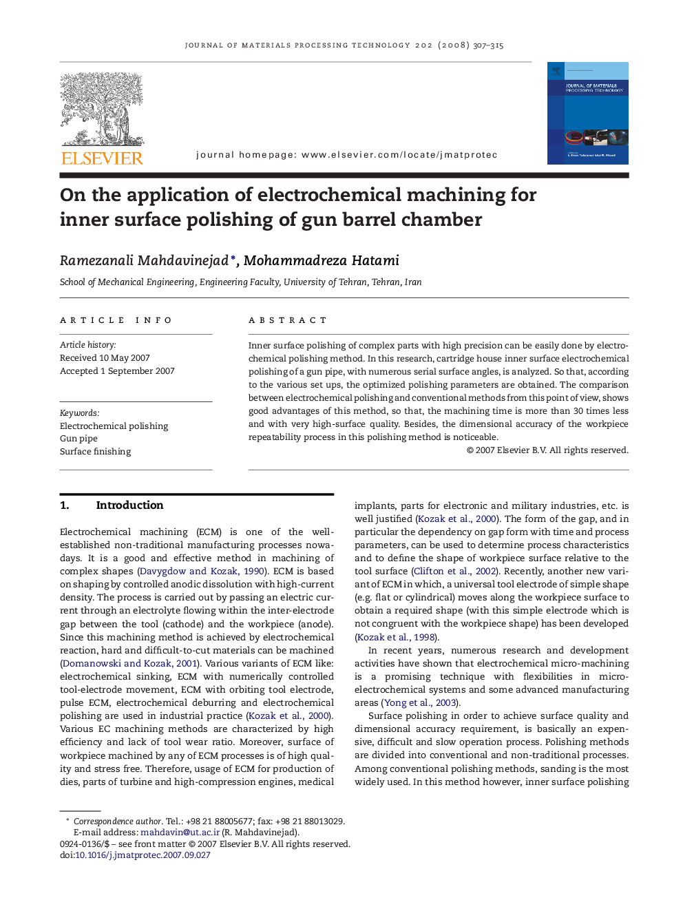 On the application of electrochemical machining for inner surface polishing of gun barrel chamber