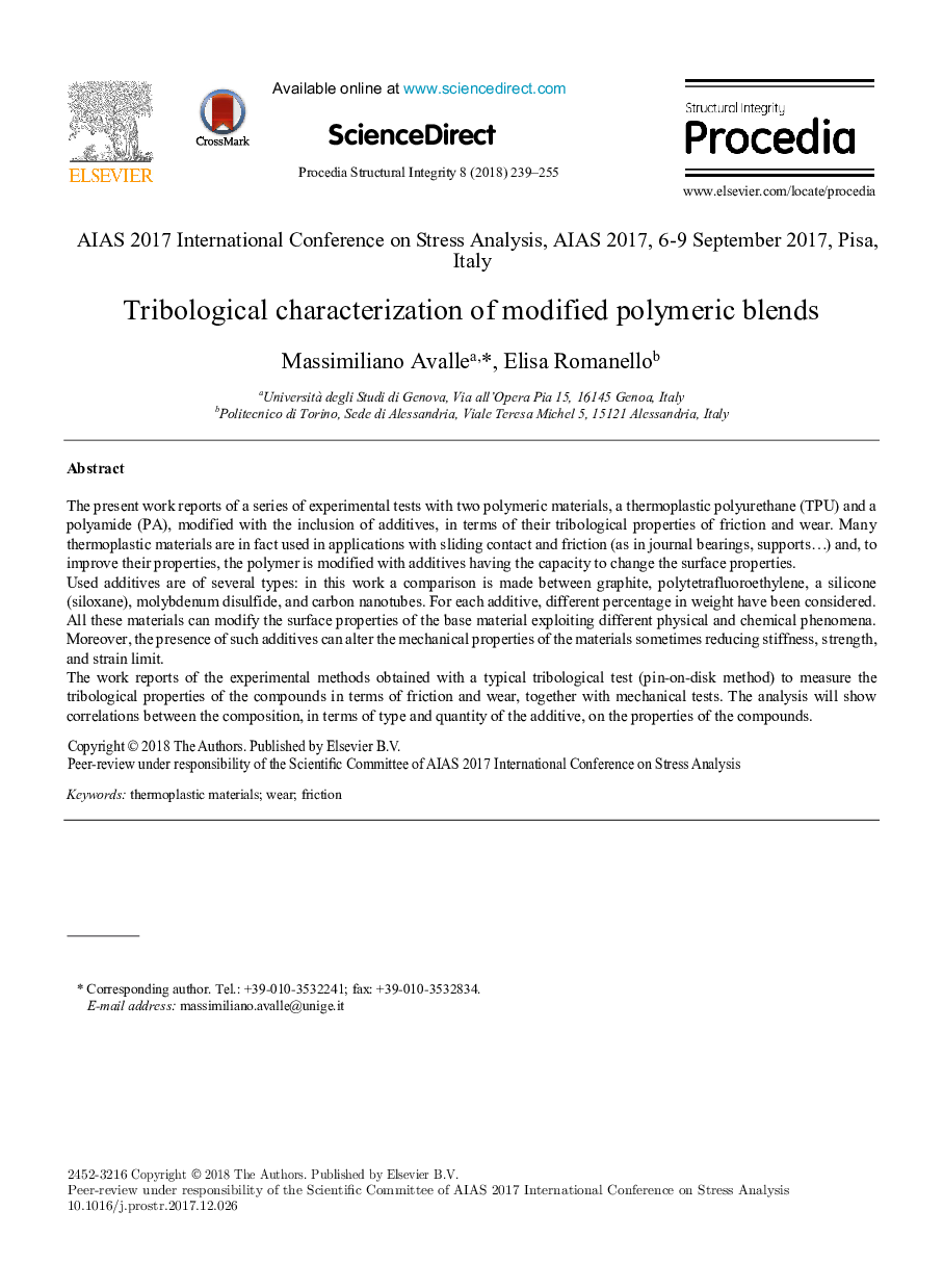 Tribological characterization of modified polymeric blends