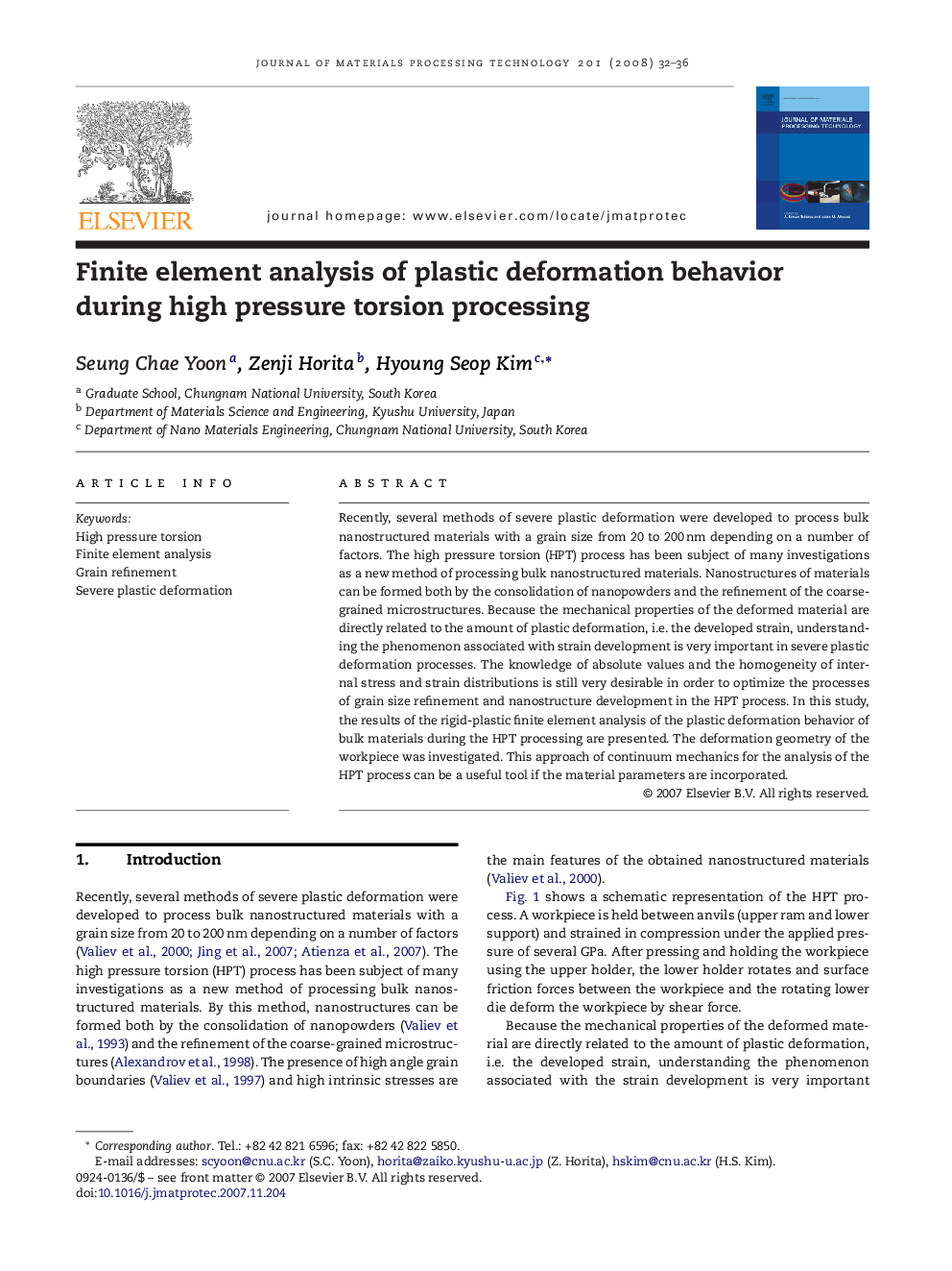 Finite element analysis of plastic deformation behavior during high pressure torsion processing