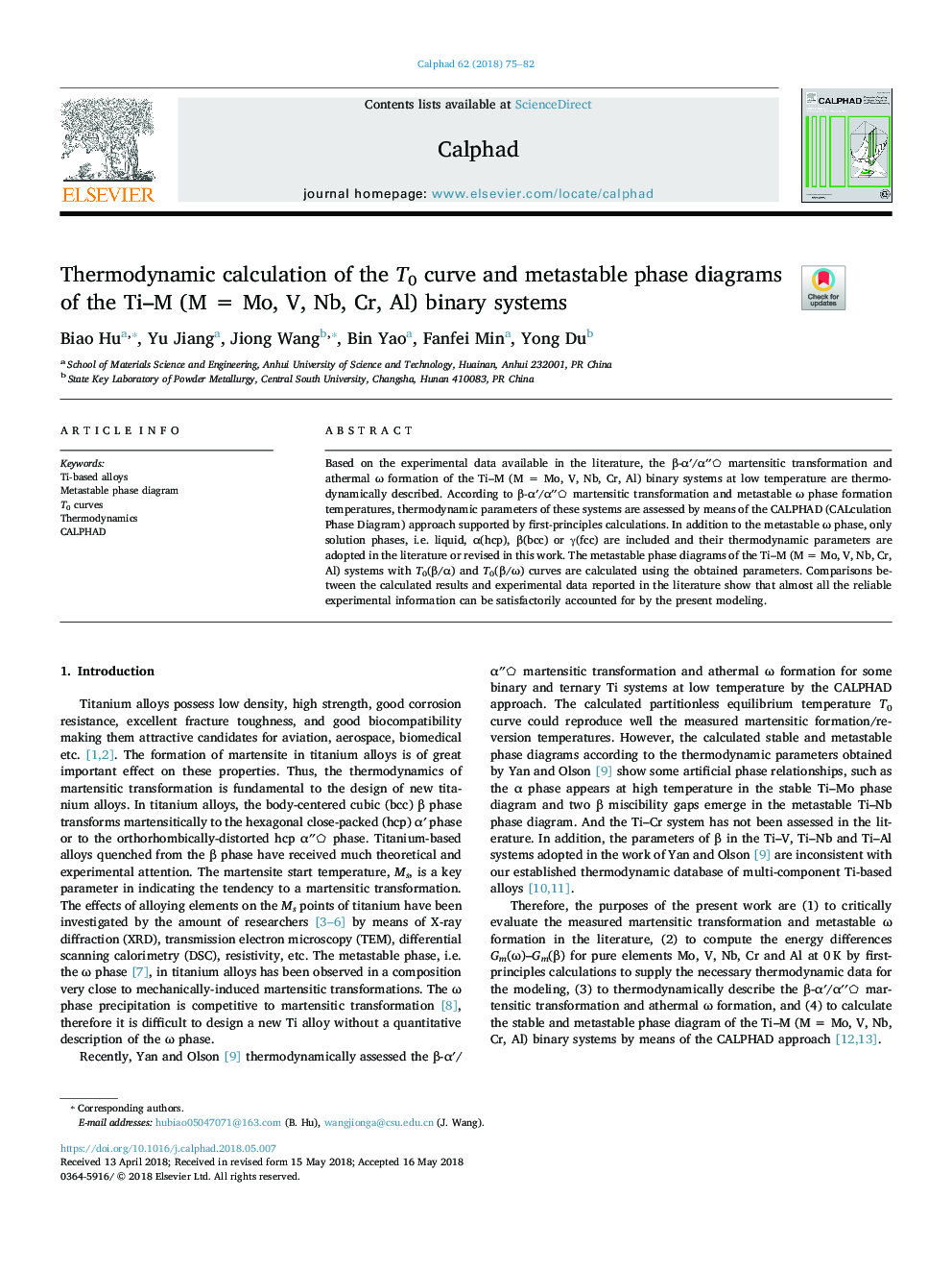 Thermodynamic calculation of the T0 curve and metastable phase diagrams of the Ti-M (M = Mo, V, Nb, Cr, Al) binary systems