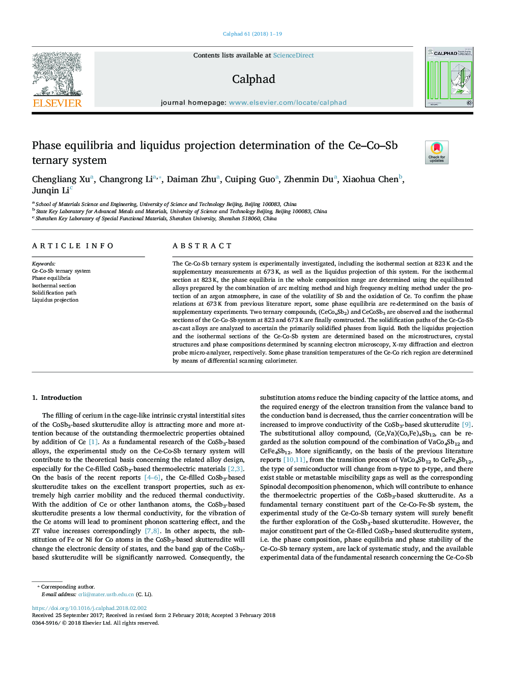 Phase equilibria and liquidus projection determination of the Ce-Co-Sb ternary system