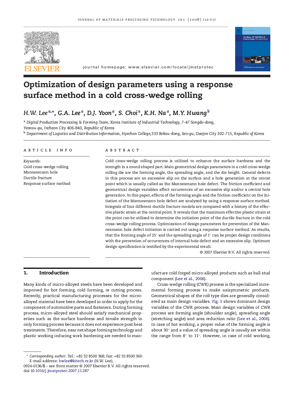 Optimization of design parameters using a response surface method in a cold cross-wedge rolling