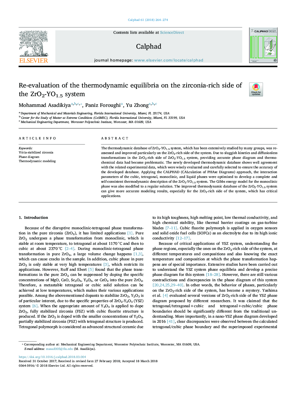 Re-evaluation of the thermodynamic equilibria on the zirconia-rich side of the ZrO2-YO1.5 system