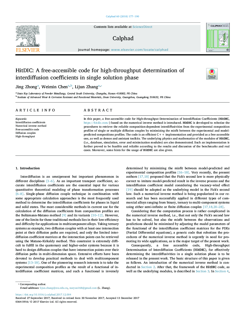 HitDIC: A free-accessible code for high-throughput determination of interdiffusion coefficients in single solution phase