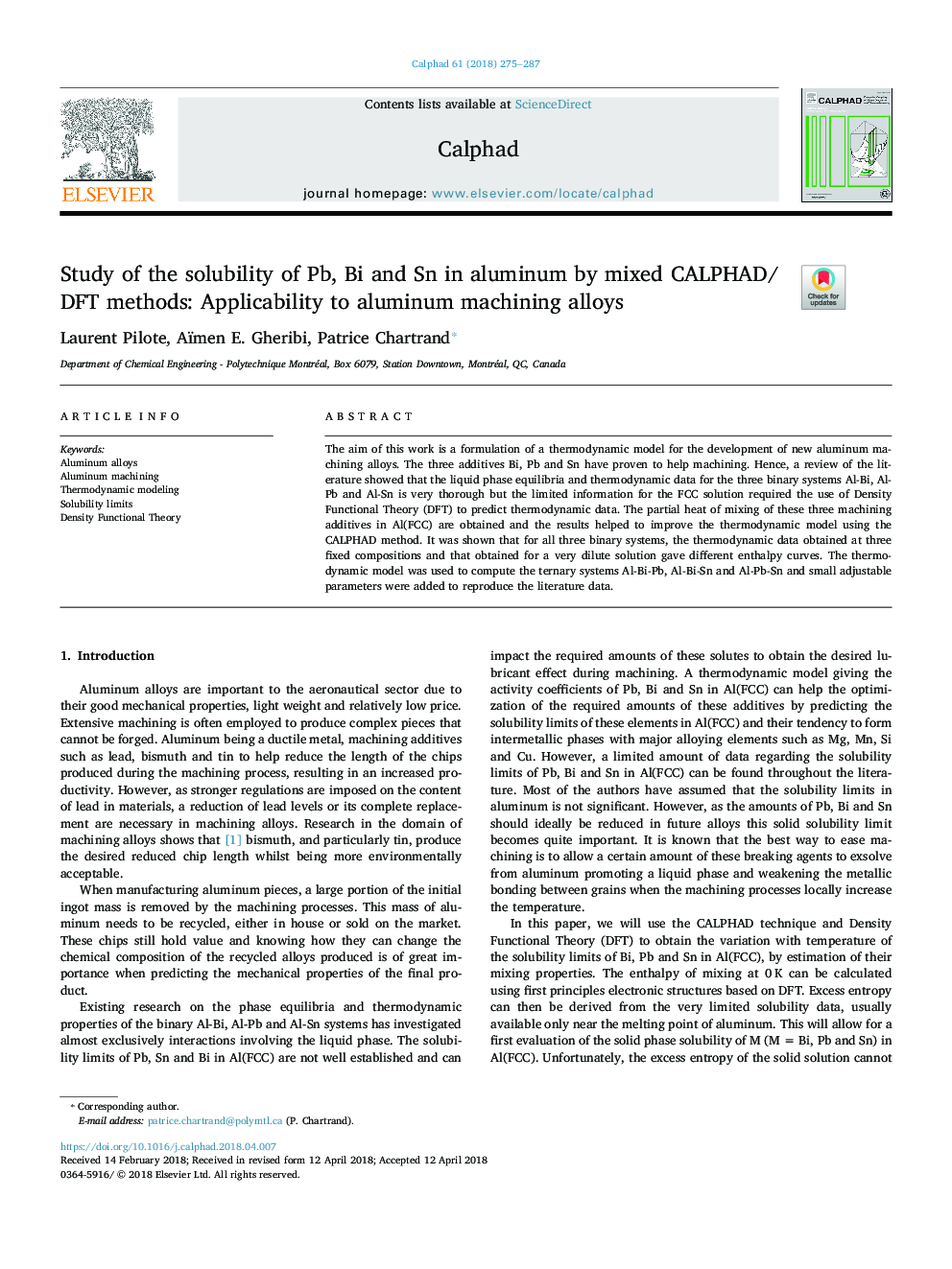 Study of the solubility of Pb, Bi and Sn in aluminum by mixed CALPHAD/DFT methods: Applicability to aluminum machining alloys