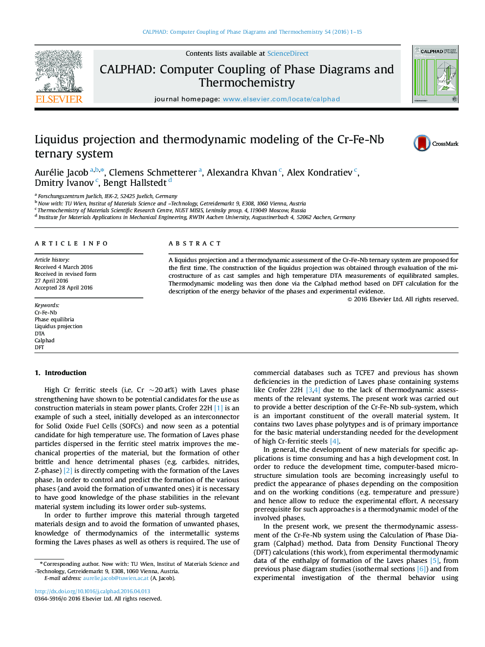 Liquidus projection and thermodynamic modeling of the Cr-Fe-Nb ternary system