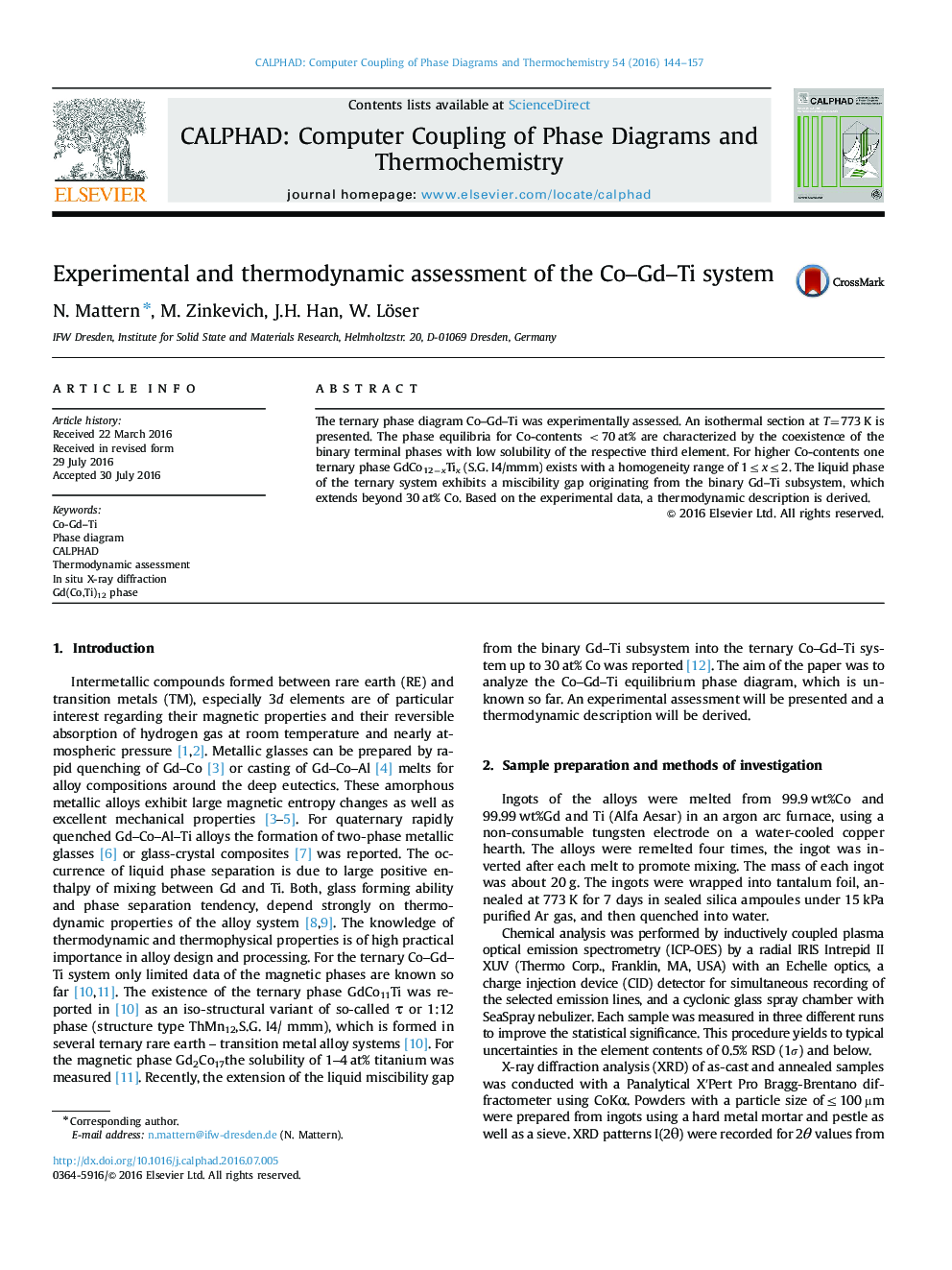 Experimental and thermodynamic assessment of the Co-Gd-Ti system