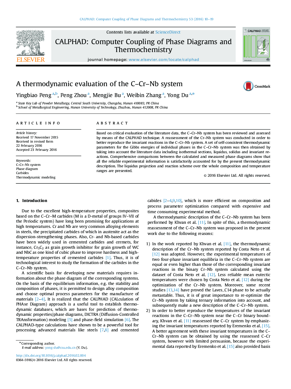 A thermodynamic evaluation of the C-Cr-Nb system