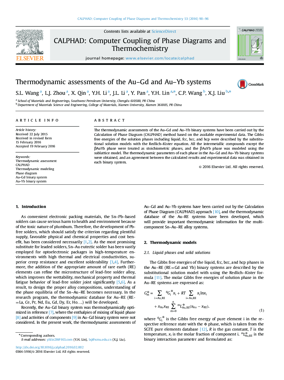 Thermodynamic assessments of the Au-Gd and Au-Yb systems