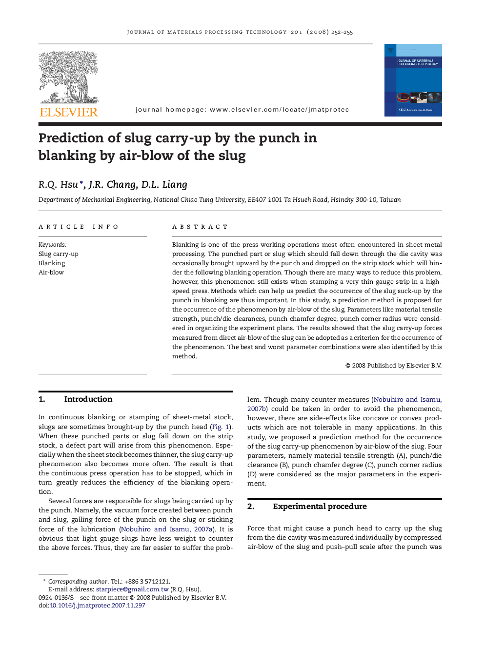 Prediction of slug carry-up by the punch in blanking by air-blow of the slug