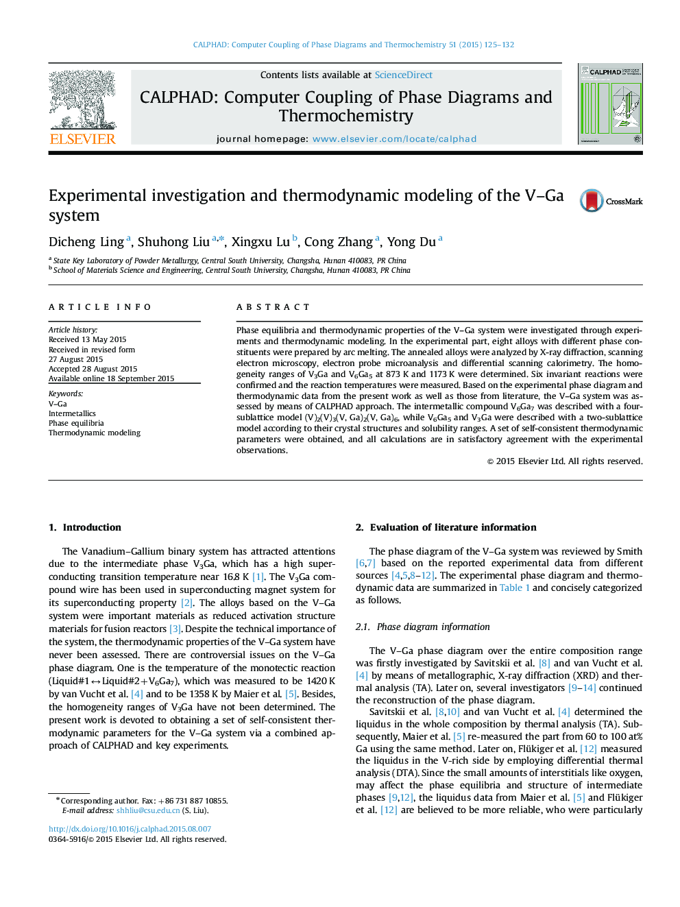 Experimental investigation and thermodynamic modeling of the V-Ga system