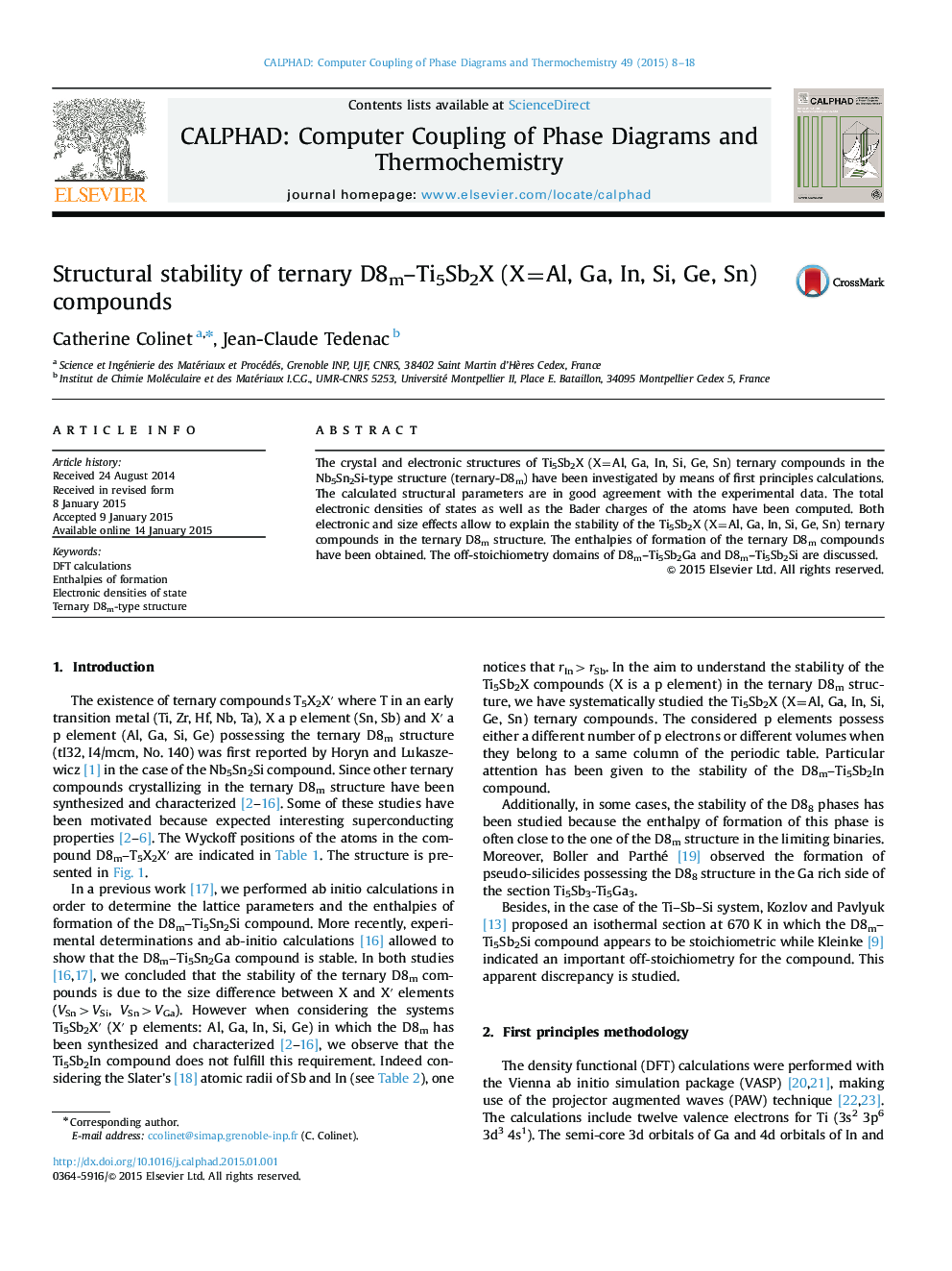 عکس صفحه اول مقاله: Structural stability of ternary D8m-Ti5Sb2X (X=Al, Ga, In, Si, Ge, Sn) compounds Structural stability of ternary D8m-Ti5Sb2X (X=Al, Ga, In, Si, Ge, Sn) compounds