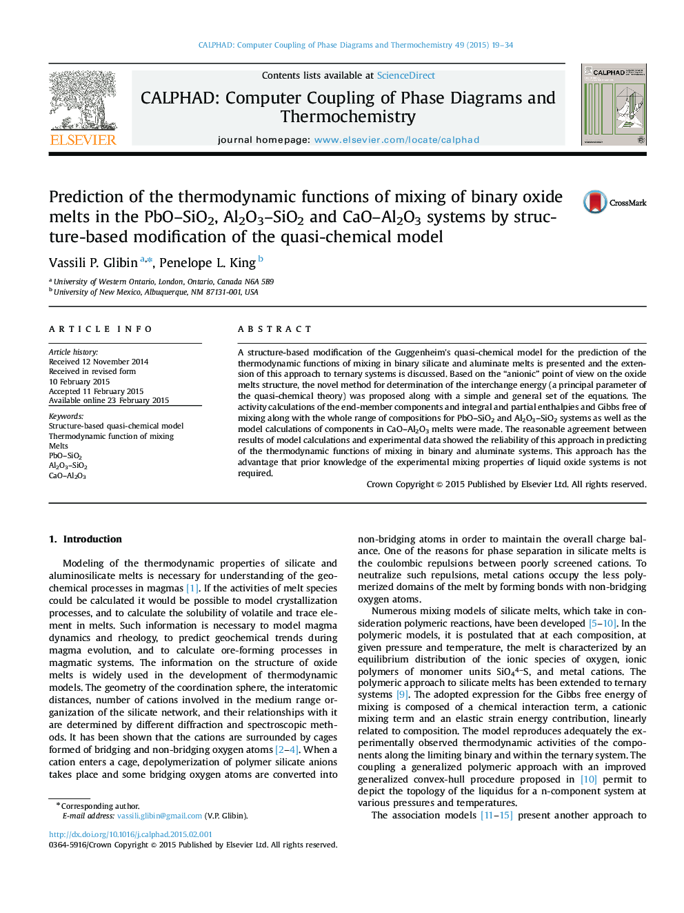 Prediction of the thermodynamic functions of mixing of binary oxide melts in the PbO-SiO2, Al2O3-SiO2 and CaO-Al2O3 systems by structure-based modification of the quasi-chemical model