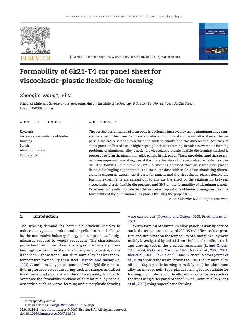 Formability of 6k21-T4 car panel sheet for viscoelastic–plastic flexible-die forming