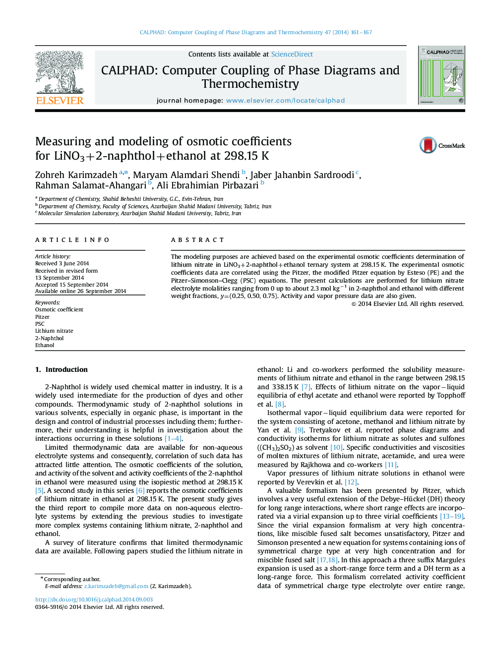 Measuring and modeling of osmotic coefficients for LiNO3+2-naphthol+ethanol at 298.15Â K