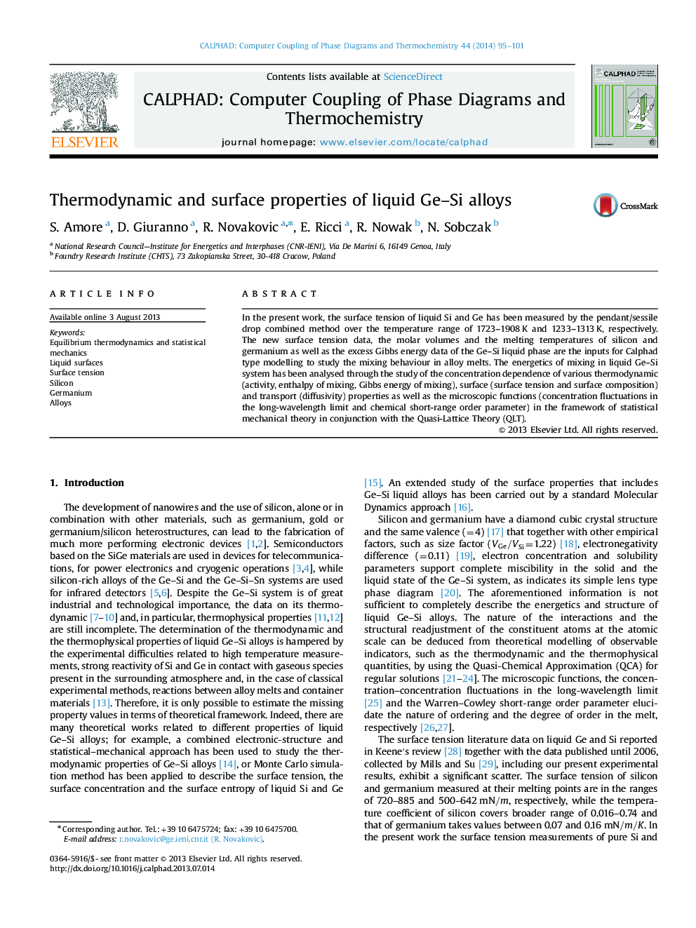 Thermodynamic and surface properties of liquid Ge-Si alloys