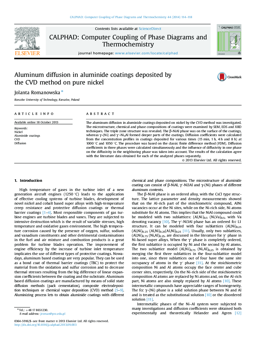 Aluminum diffusion in aluminide coatings deposited by the CVD method on pure nickel