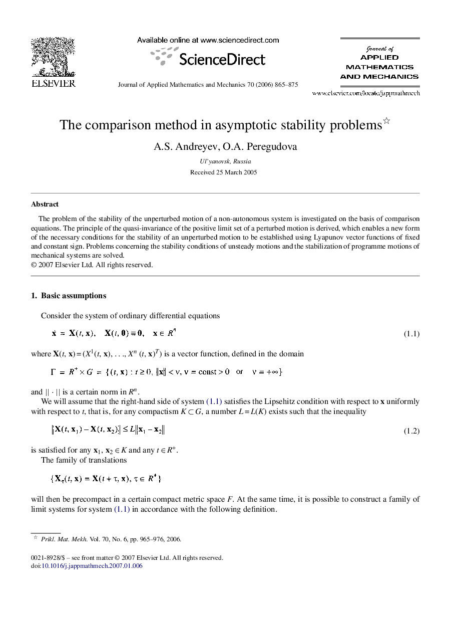 عکس صفحه اول مقاله: The comparison method in asymptotic stability problems The comparison method in asymptotic stability problems