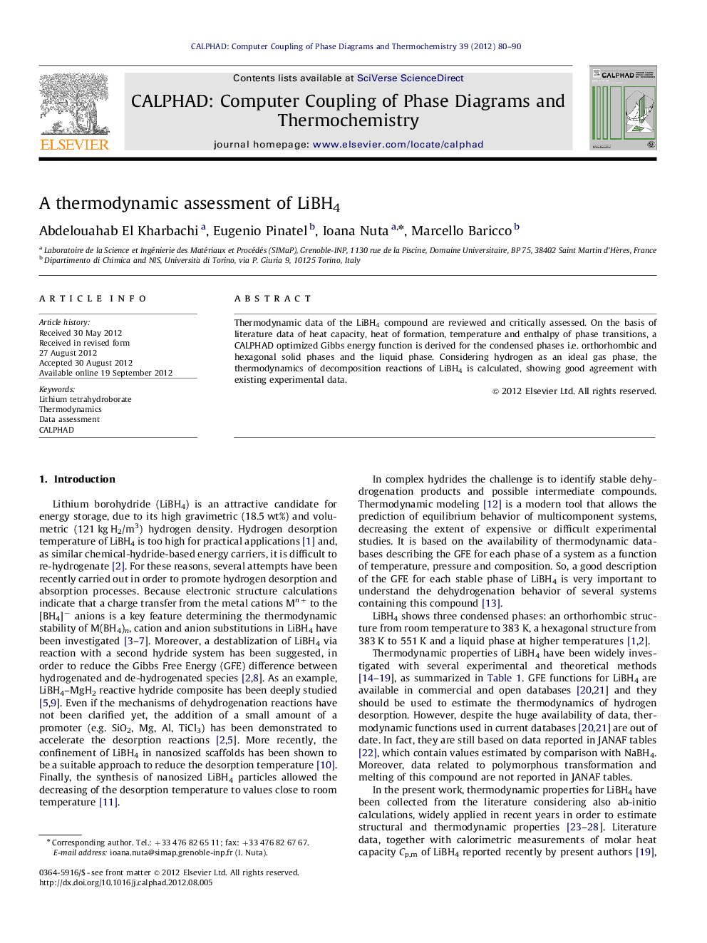 A thermodynamic assessment of LiBH4