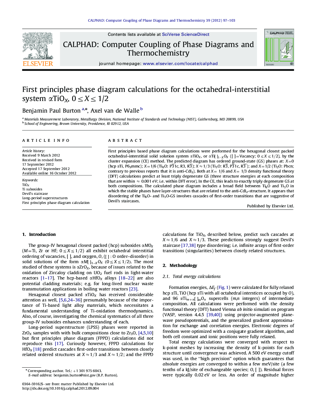 First principles phase diagram calculations for the octahedral-interstitial system Î±TiOX, 0â¤Xâ¤1/2