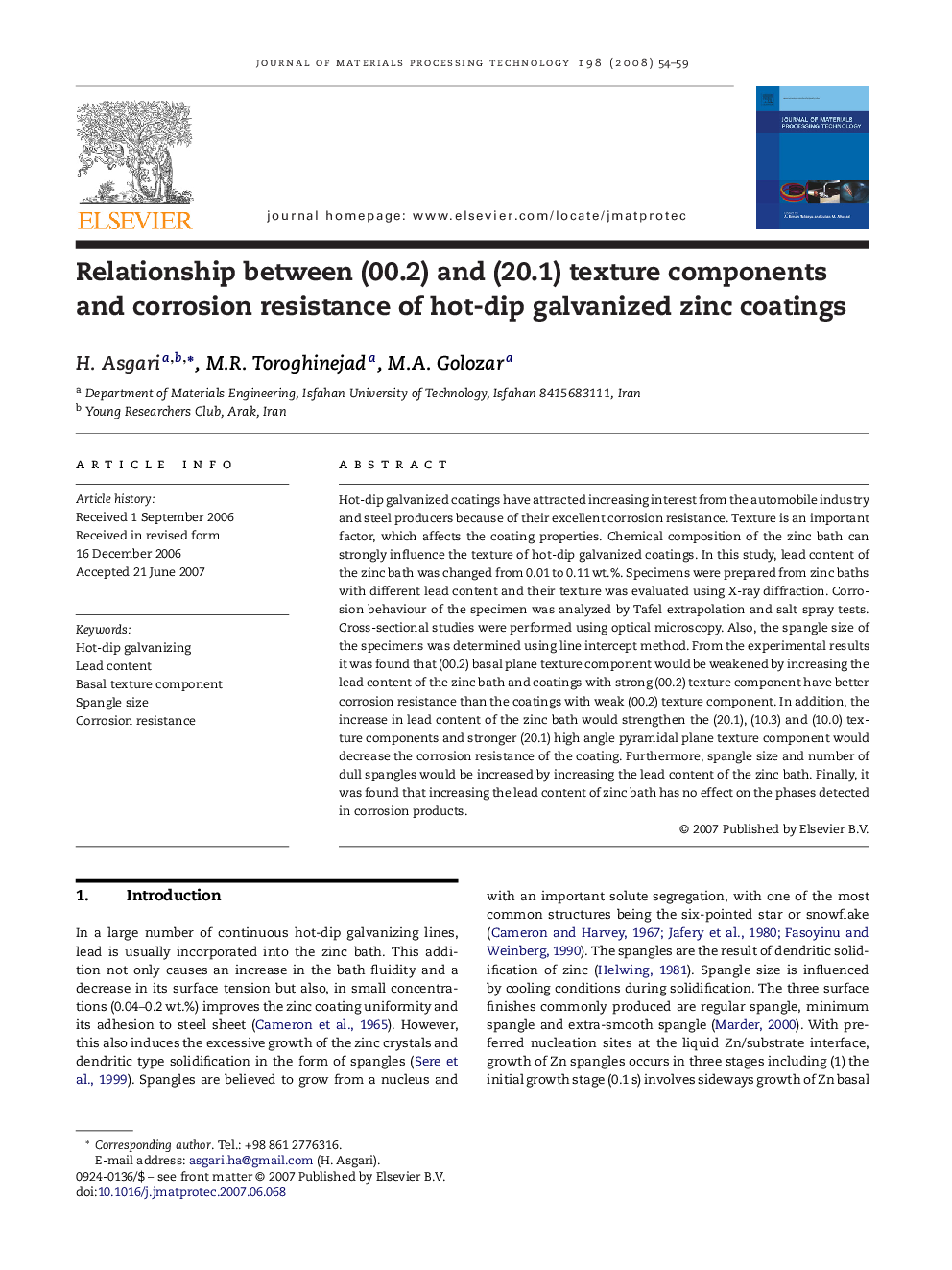 Relationship between (00.2) and (20.1) texture components and corrosion resistance of hot-dip galvanized zinc coatings