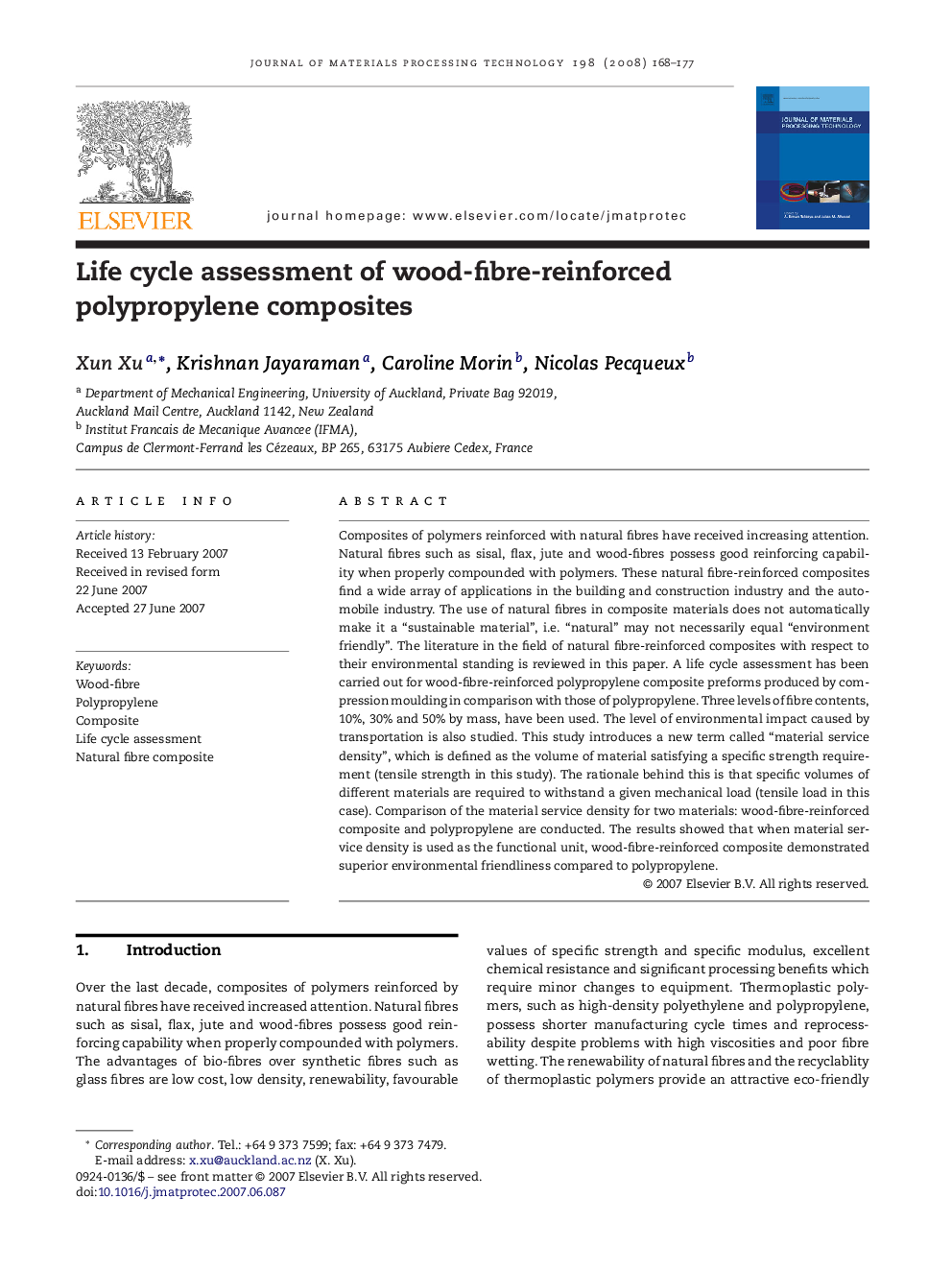 Life cycle assessment of wood-fibre-reinforced polypropylene composites