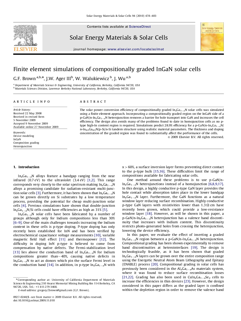 Finite element simulations of compositionally graded InGaN solar cells