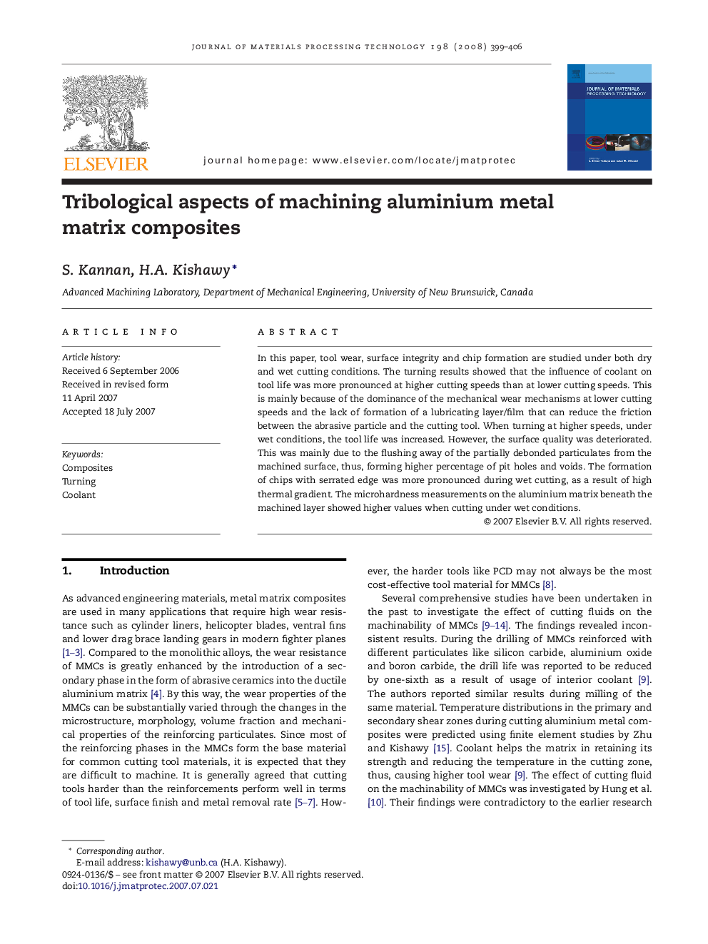 Tribological aspects of machining aluminium metal matrix composites