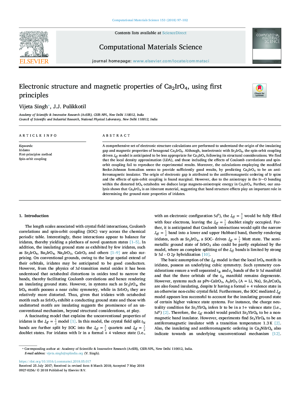 Electronic structure and magnetic properties of Ca2IrO4, using first principles