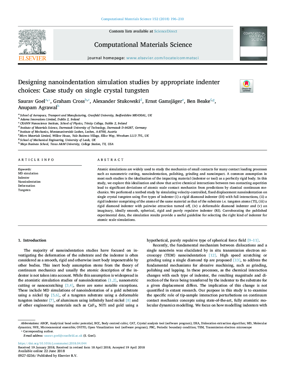 Designing nanoindentation simulation studies by appropriate indenter choices: Case study on single crystal tungsten