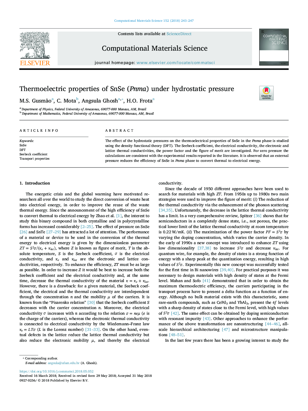 Thermoelectric properties of SnSe (Pnma) under hydrostatic pressure