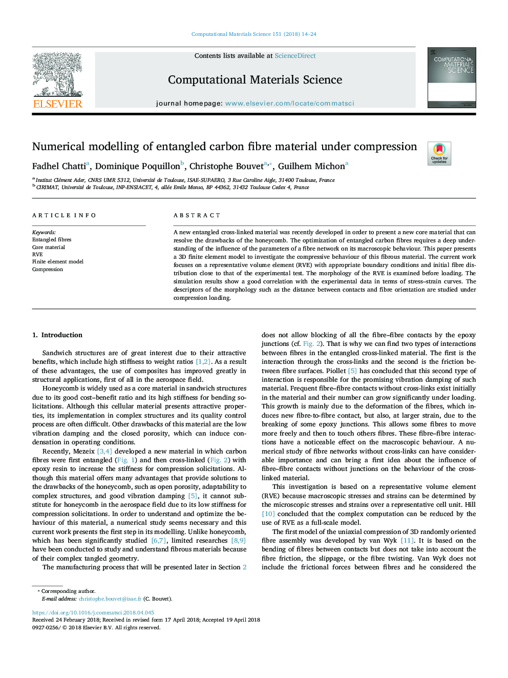 Numerical modelling of entangled carbon fibre material under compression