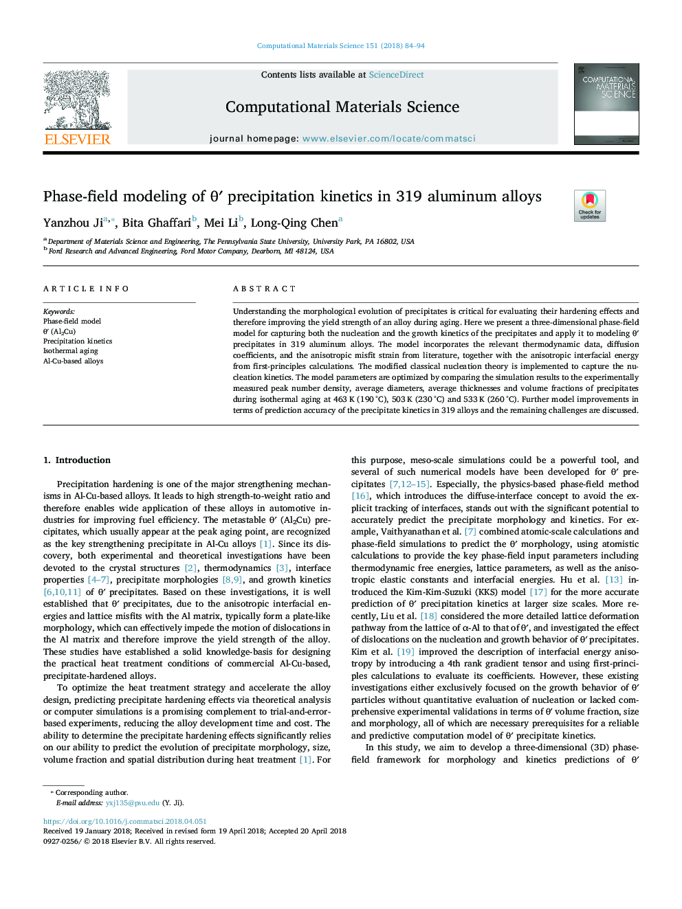 Phase-field modeling of Î¸â² precipitation kinetics in 319 aluminum alloys