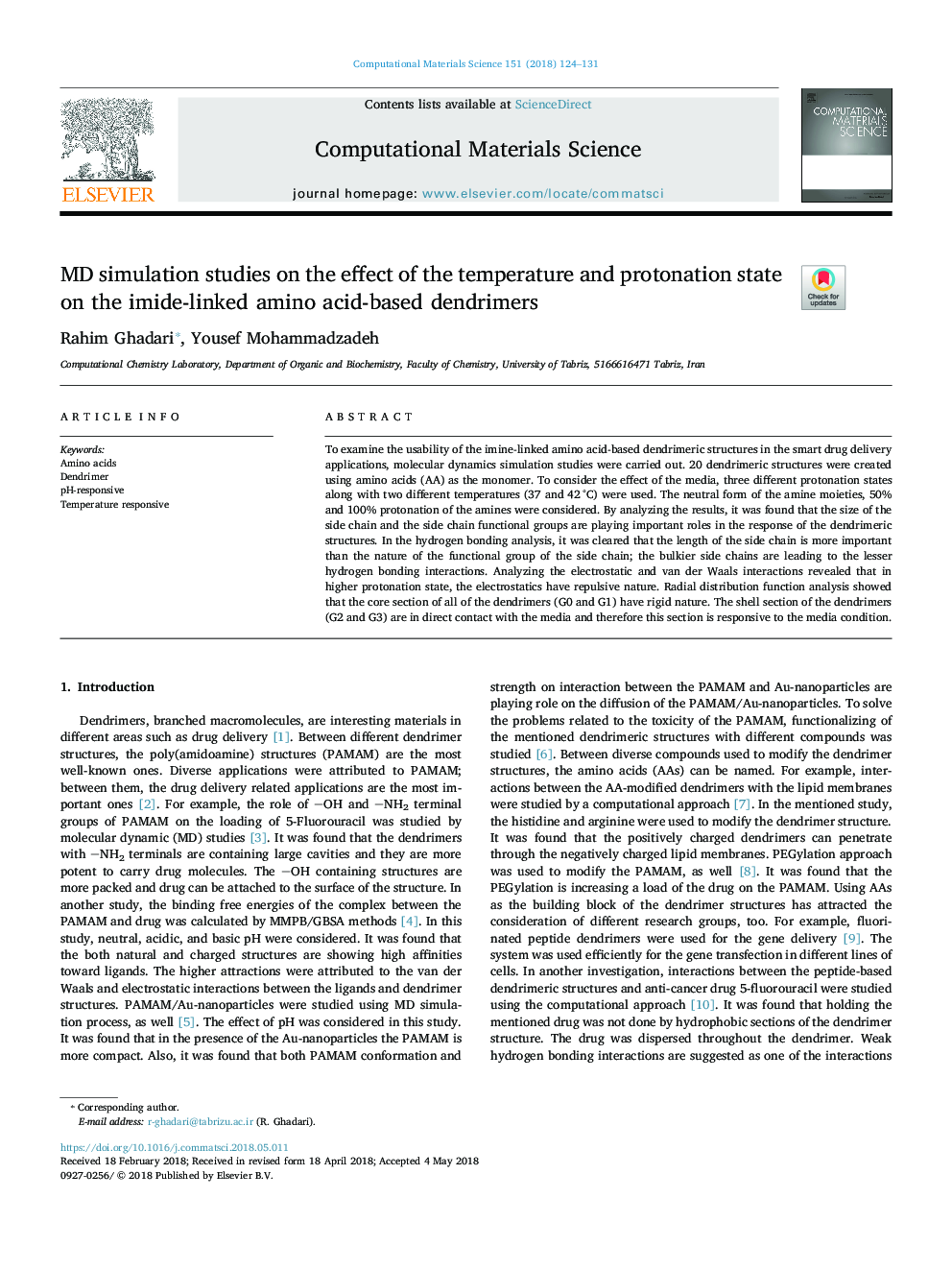 MD simulation studies on the effect of the temperature and protonation state on the imide-linked amino acid-based dendrimers