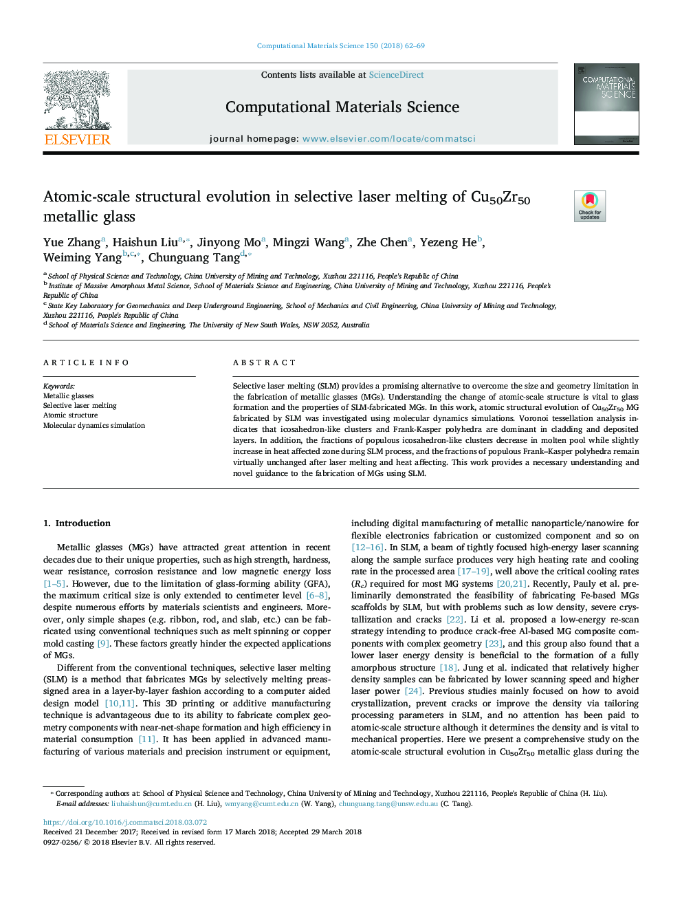 Atomic-scale structural evolution in selective laser melting of Cu50Zr50 metallic glass