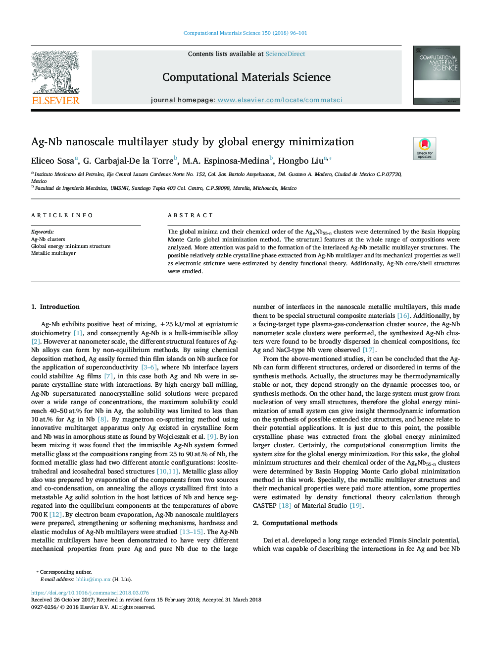 Ag-Nb nanoscale multilayer study by global energy minimization