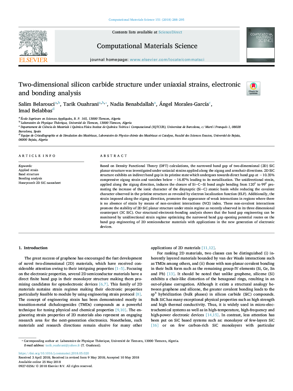 Two-dimensional silicon carbide structure under uniaxial strains, electronic and bonding analysis